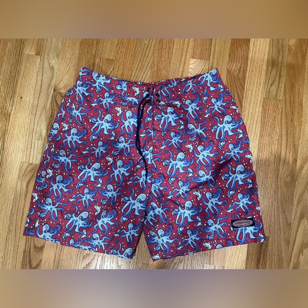 Vineyard Vines Pink Blue Fish Octopus Print Swim Trunks Men's Size Large